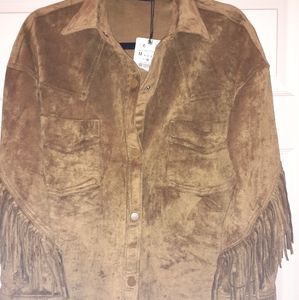 Zara faux suede fringe shirt jacket